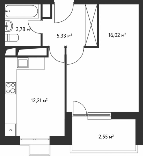 Однокомнатная квартира 39.87 м²